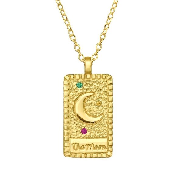 24k Gold Vermeil and Gemstone Moon and Stars Medallion Necklace